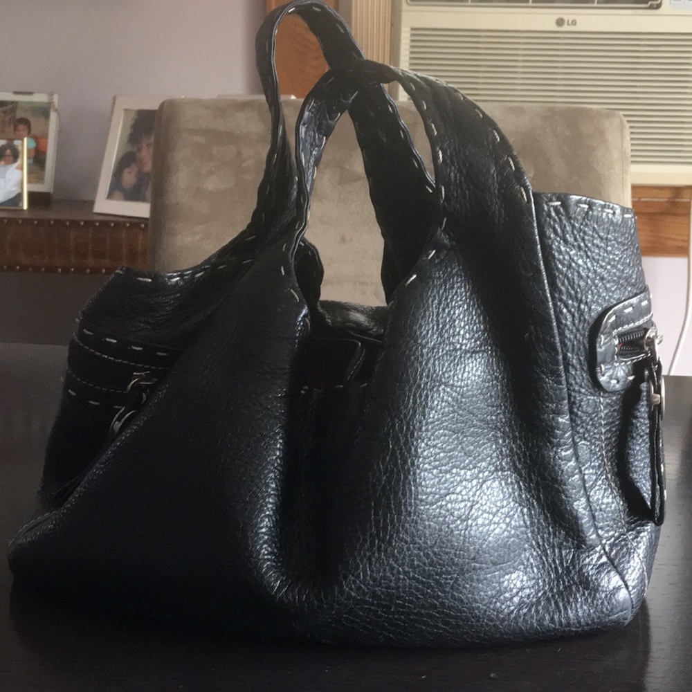 Donald Pliner leather bucket bag with stitch